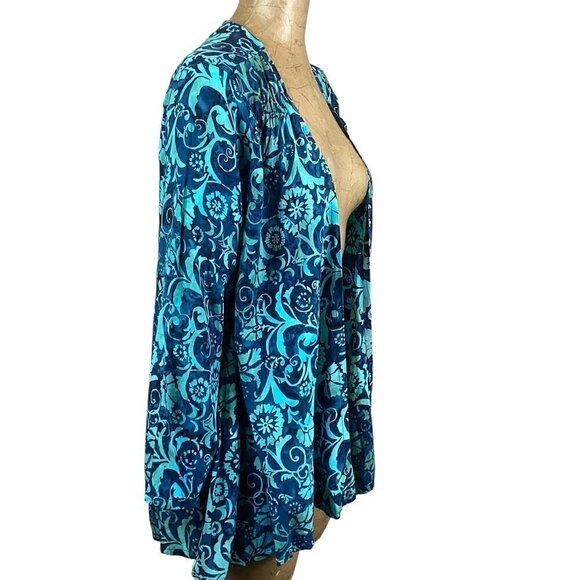 Soft Surroundings Draped Topper Jacket Coverup S Batik Floral Tie Dye Blue #241F - Picture 3 of 8